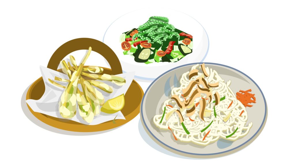 沖縄をイメージしたおつまみのイメージイラスト画像